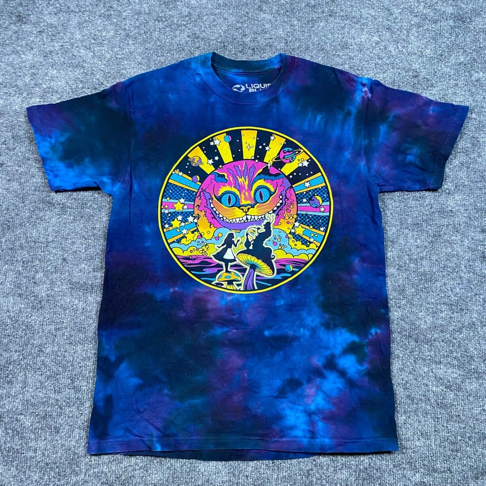 Liquid Blue Alice in Wonderland Cheshire Cat Tie Dye Graphic Tee Mens Medium